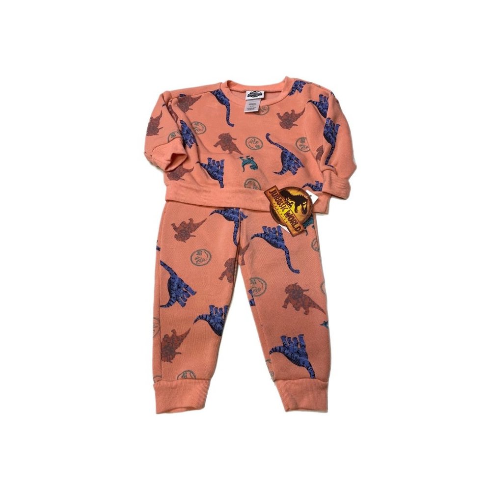NWT Jurassic Park Girls Peach Dinosaur Sweatshirt Pants Set 18M